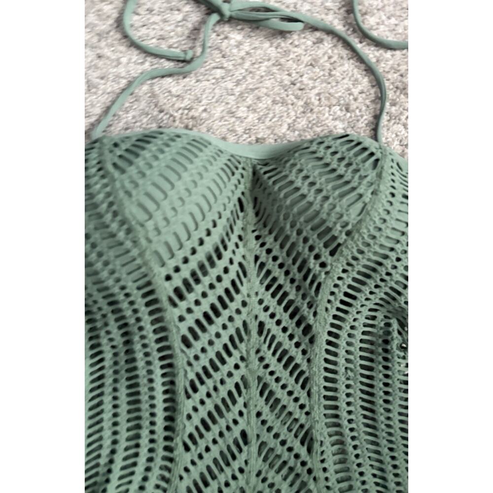 Robin Piccone Sophia Crochet One Piece Swimsuit Sage Green Cut Out Sz 8 - Picture 13 of 13